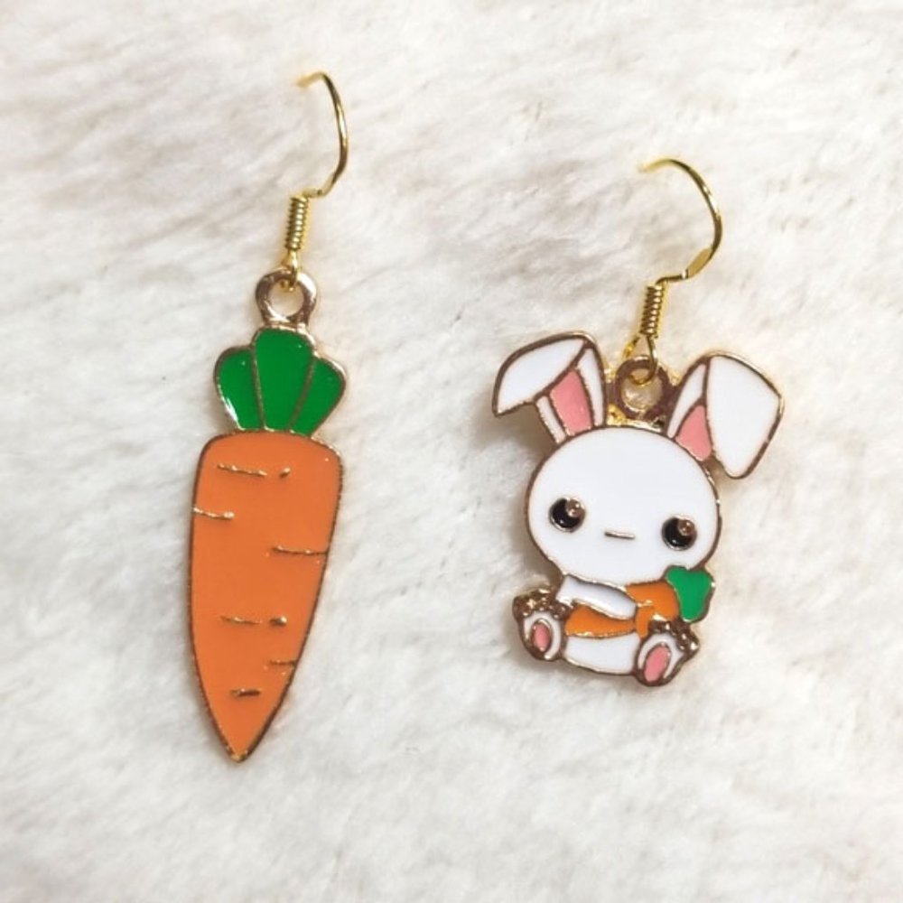 Rabbit Carrot Bunny Easter Asymmetric Mix n Match Dangle Earrings